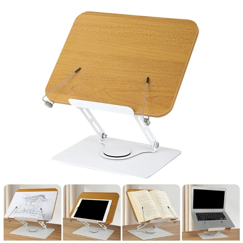 調節可能な木製ブックホルダー回転可能なクックブックスタンドページペーパークリップブックスタンド付き学生子供の読書用