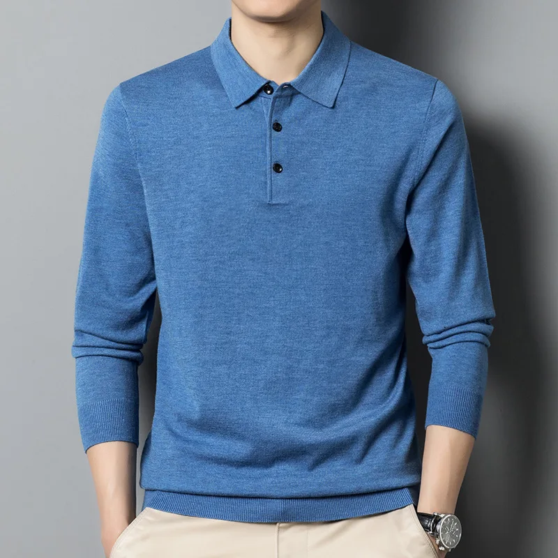 Autumn and Winter New Wool Knitted Sweater Shirts Men's Fashion Solid Color Polo Collar Bottoming Men's Long-Sleeved Top Sweater
