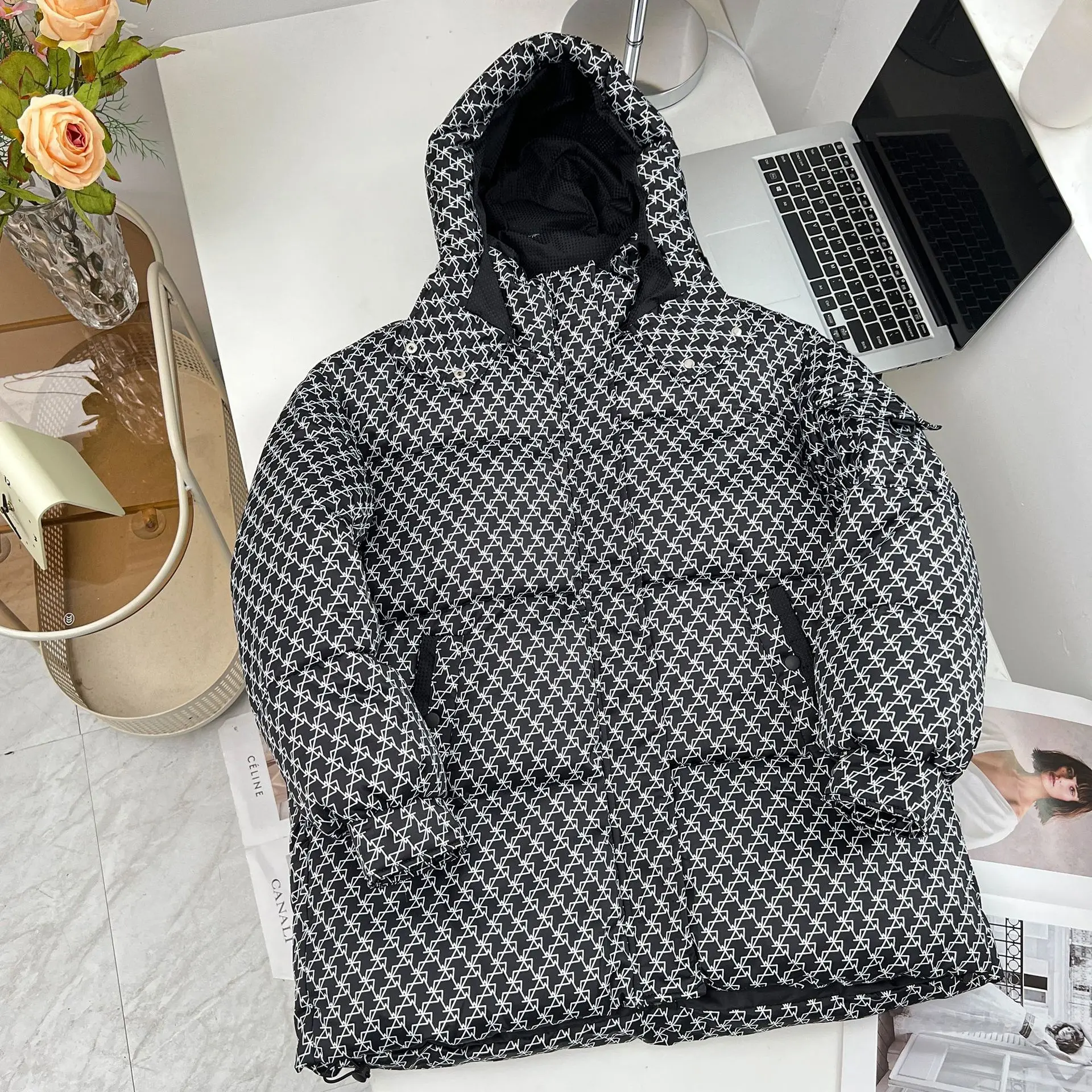 XXXXXL Fashion Plus Size Women's Parkas Winter Houndstooth Hooded Padded Jacket Loose Casual And Warm Coat 8388