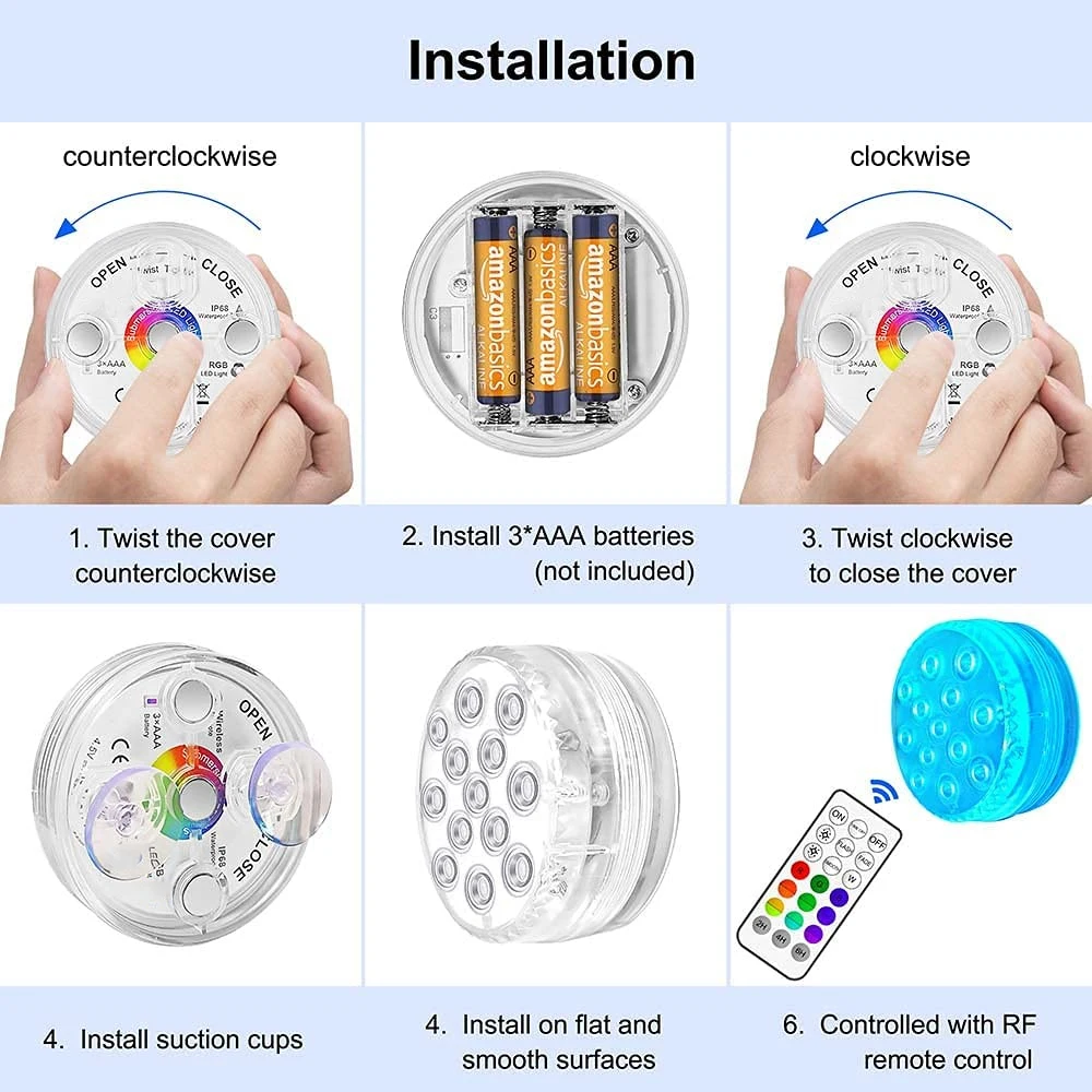 13leds Magnetic Sucker Submersible Light Waterproof Remote RGB Underwater Lights For Hmoe Party Aquarium Pool Bathtub Vase Decor