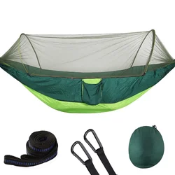 Portable Camping Hammock with Mosquito Net - Lightweight Outdoor Sleeping Swing (Light green and gree)