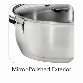 Gourmet Stainless Steel Dutch Oven 9Qt Induction Safe Tri-Ply Base Cooking Pot with Glass Lid Ergonomic Soft Grip Handles Soup 6