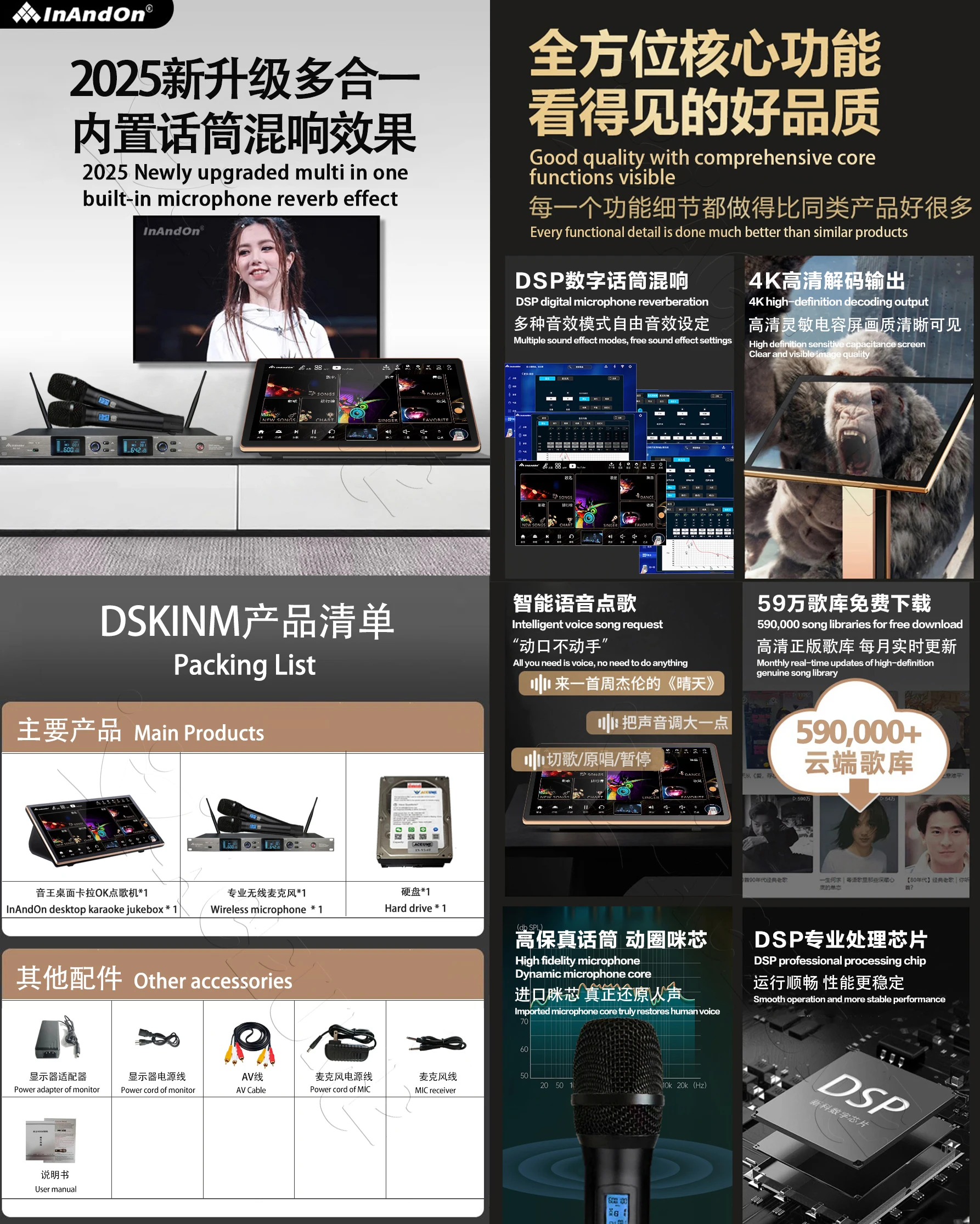 DSKINM12-12TB 188K 19"MIC Inandon Karaoke Player Intelligent Voice Keying Machine Online Movie Dual System Coexistence