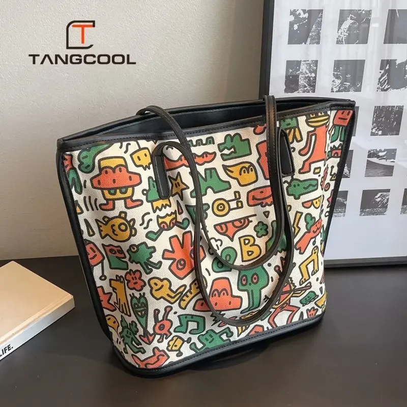 Canvas Bag New Fashionable Large Capacity Tote Creative Funny All Match Commuter Graffiti Printing Shoulder Bags for Women
