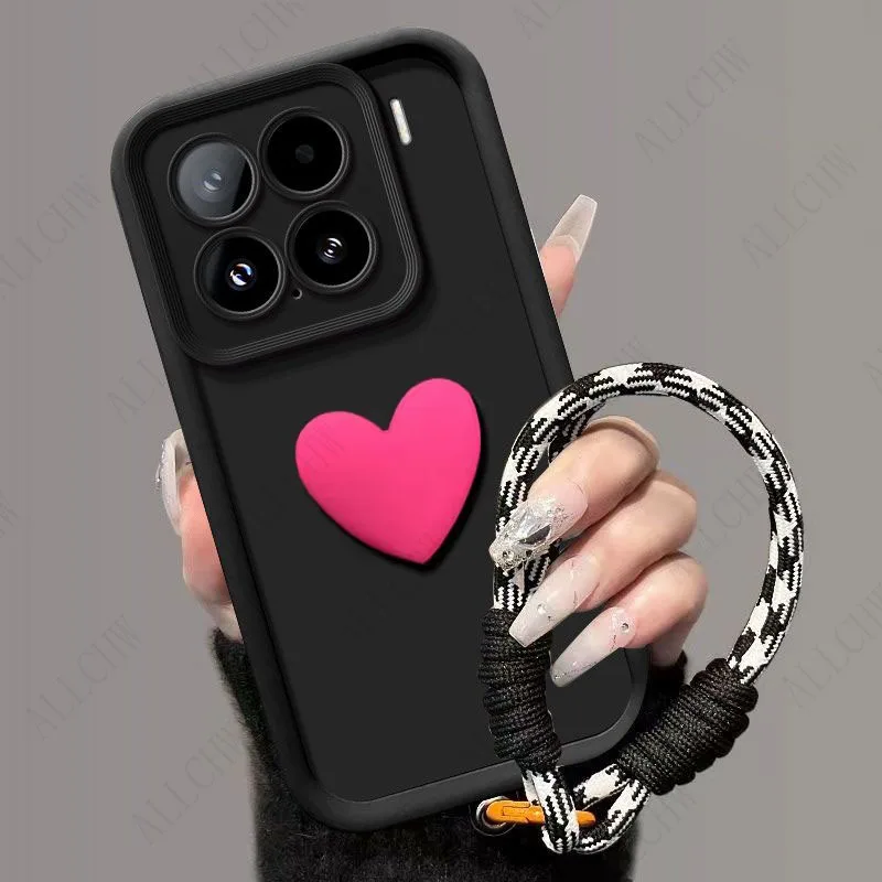 3D Love Heart Hand Strap Back Cover Phone Case