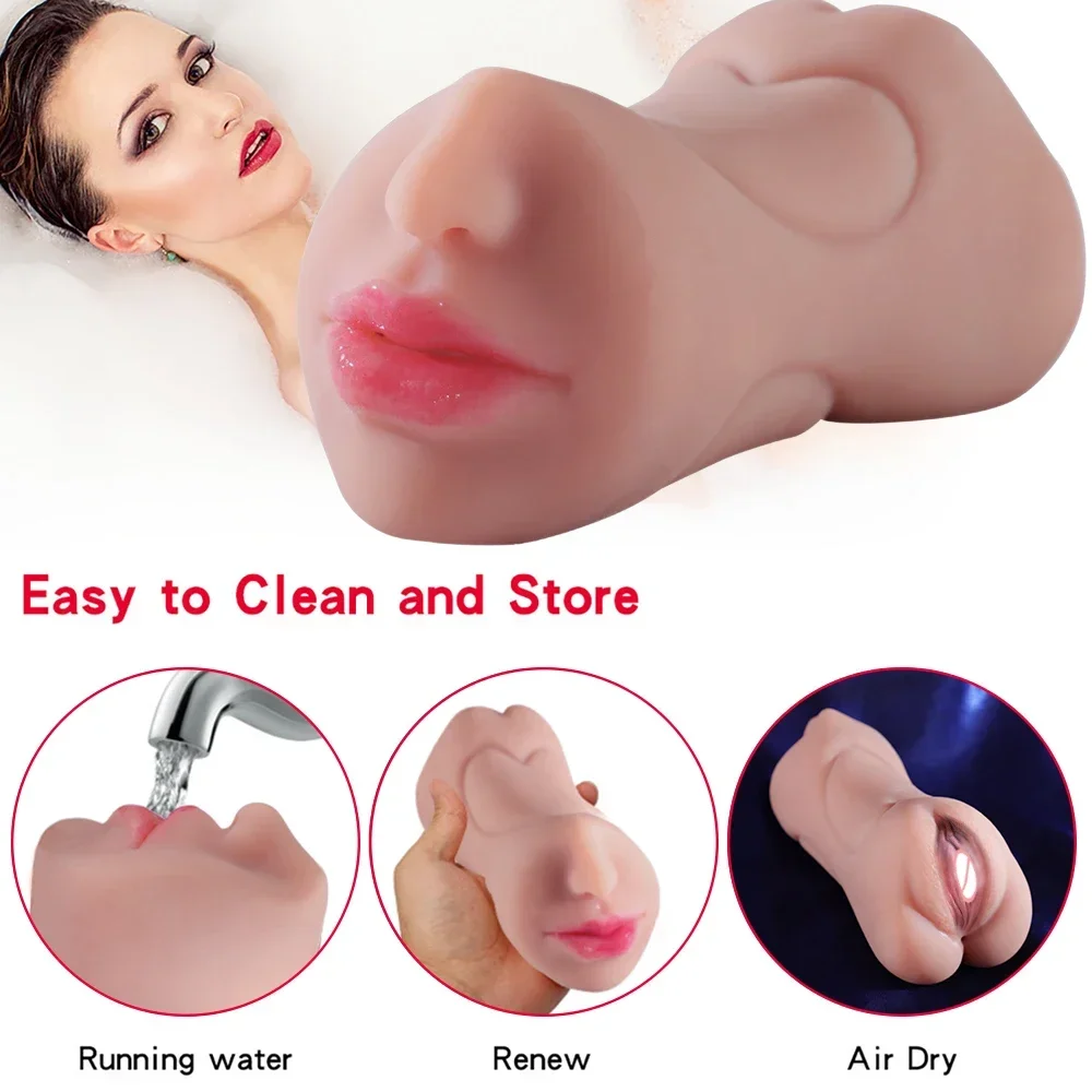 Male Masturbator 3 in 1 Artificial Vagina Male Masturbator Cup Realistic Vaginal Real Oral Vagina Anal Silicone Ass Sex Toys for Men Masturbation