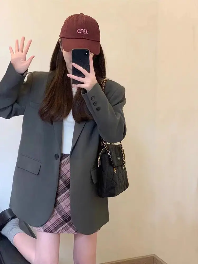 High-end Design Gray Blazer Women Long Sleeve Coat Spring Autumn Jacket Office Ladies Suit Solid Blazer Mujer Women Clothing