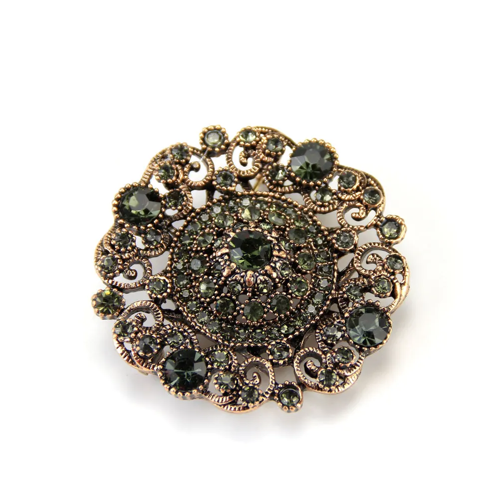 Sunspicems Турецька сіра кришталева брошка для жінок Ретро золотого кольору Кругла квітка Шпильки для шарфів Богемія Вінтажні прикраси зі стразами