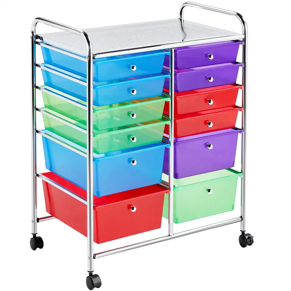 12 Drawer Rolling Storage Cart Organizer with Lockable Wheels, Black Drawer Divider Drawer Cabinet Storage 8