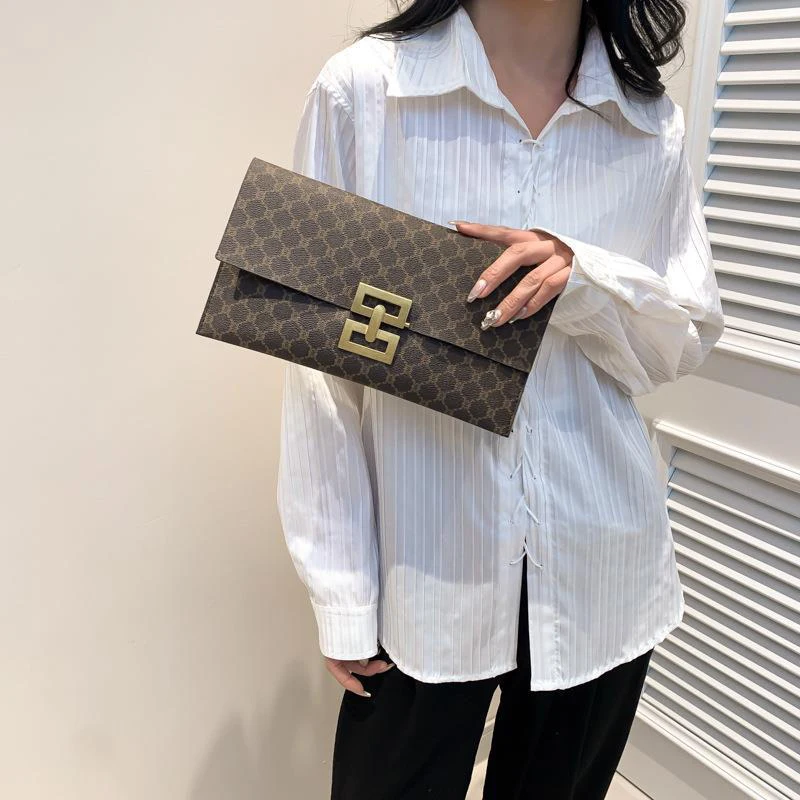 Fashion Luxury Handbag Women Bags PU Leather Designer Vintage Lattice Envelope Bag Female Day Clutches New Lady Clutch Purse