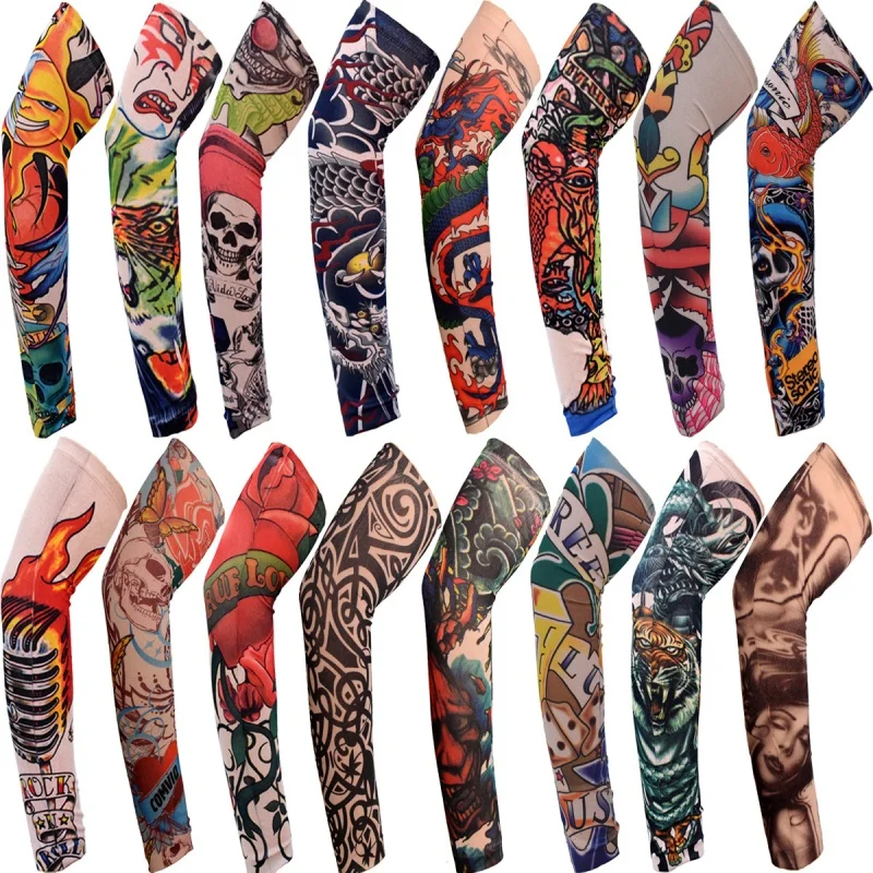 4 pieces New Flower Arm Tattoo Sleeves Seamless Outdoor Riding Sunscreen Arm Sleeves Sun Uv Protection Arm Warmers For Men Women