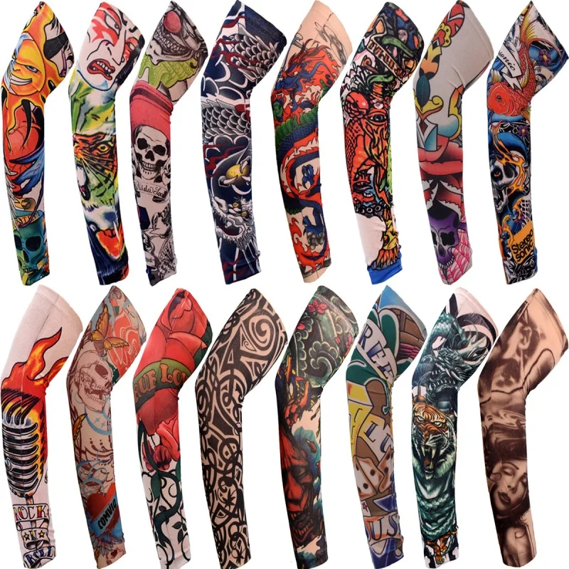 4 pieces New Flower Arm Tattoo Sleeves Seamless Outdoor Riding Sunscreen Arm Sleeves Sun Uv Protection Warmers For Men Women
