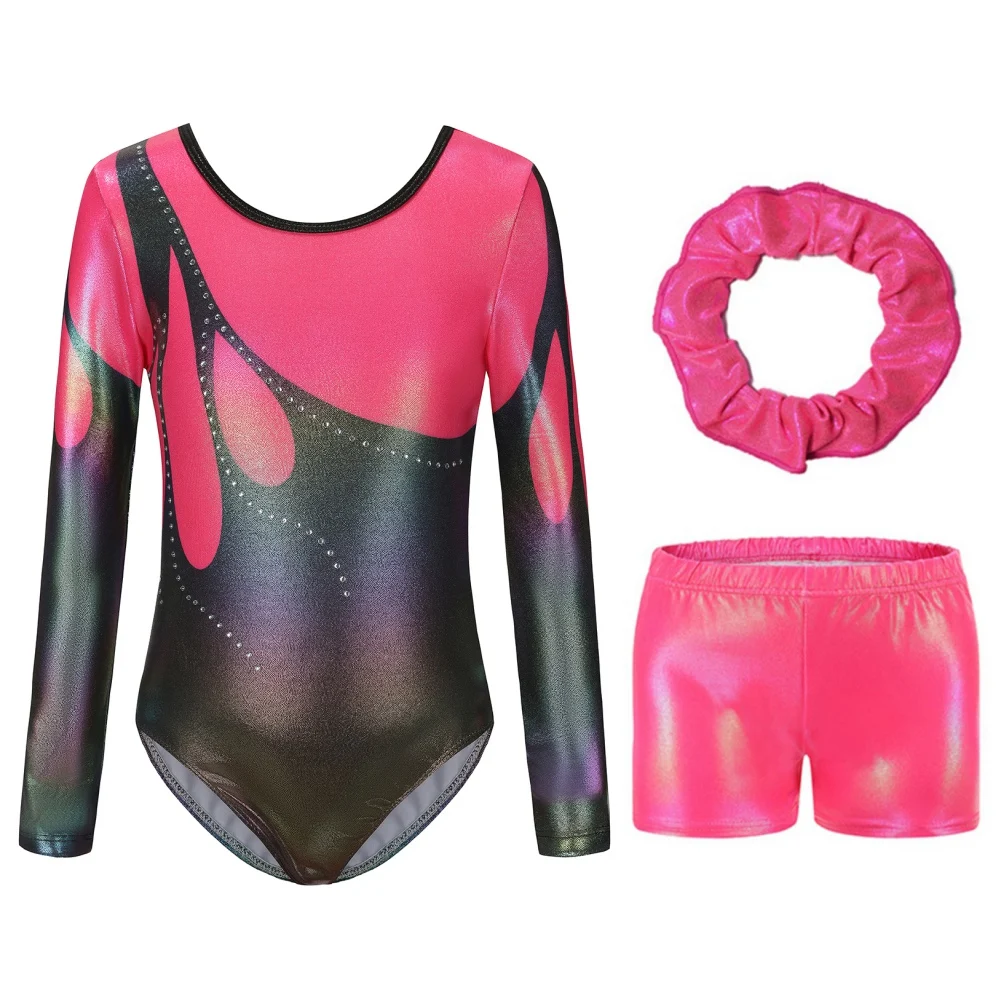 

Girls' Gymnastics Clothing For 5-12Y Dance Leotards Long Sleeved Ballet Skin-tight Garment Sparkly Tumbling Dance Wear Sets