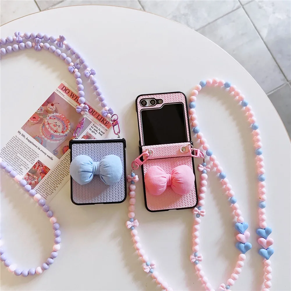 

Модный симпатичный чехол с бантом и волнистыми точками, с цепочками и петлями, чехол для Samsung Galaxy Z Flip 5, чехол для Galaxy Z Flip4, чехол Z Flip3, чехол