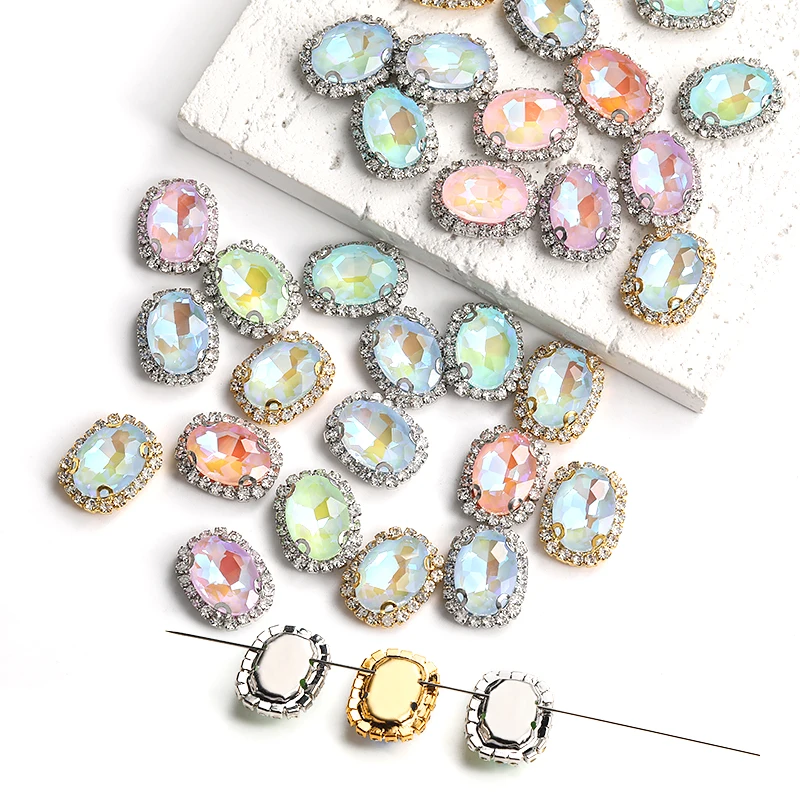 

Oval Shape Glass 4-Hole Sewing Jewelry Handmake Fitting Rhinestone With Gold Claw Handcrafts Strass Sew On Stone Clothing Decor