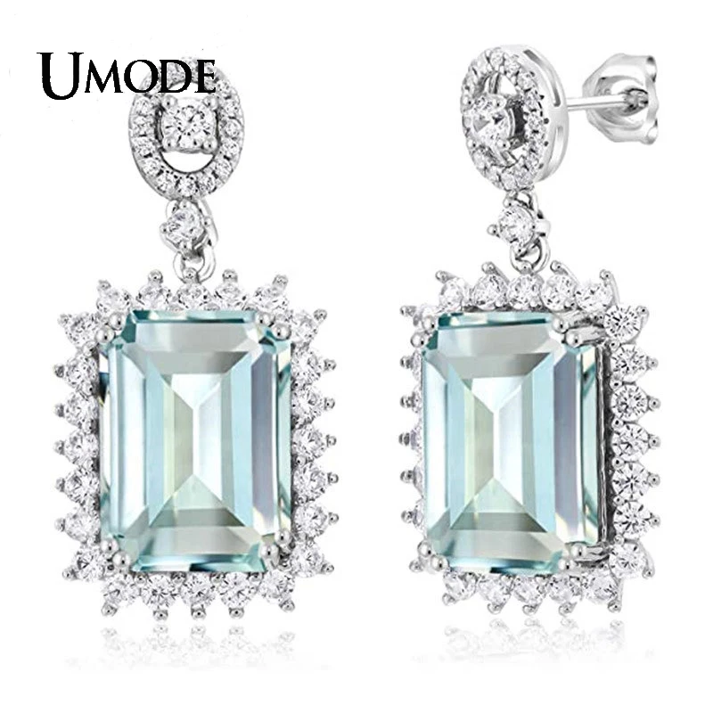 UMODE Fashion Rectangle Blue AAA+ Cubic Zirconia Earring for Women Jewelry Blossom Boucle D'oreille Femme Gifts Wholesa UE0923