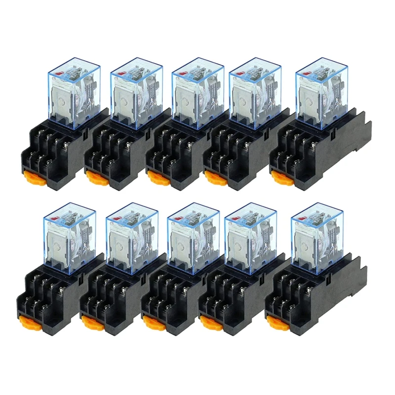 

10Pc MY4NJ 14PIN 4DPDT Electronic Mini Electromagnetic Relay 5A Coil With PYF14A Socket Base