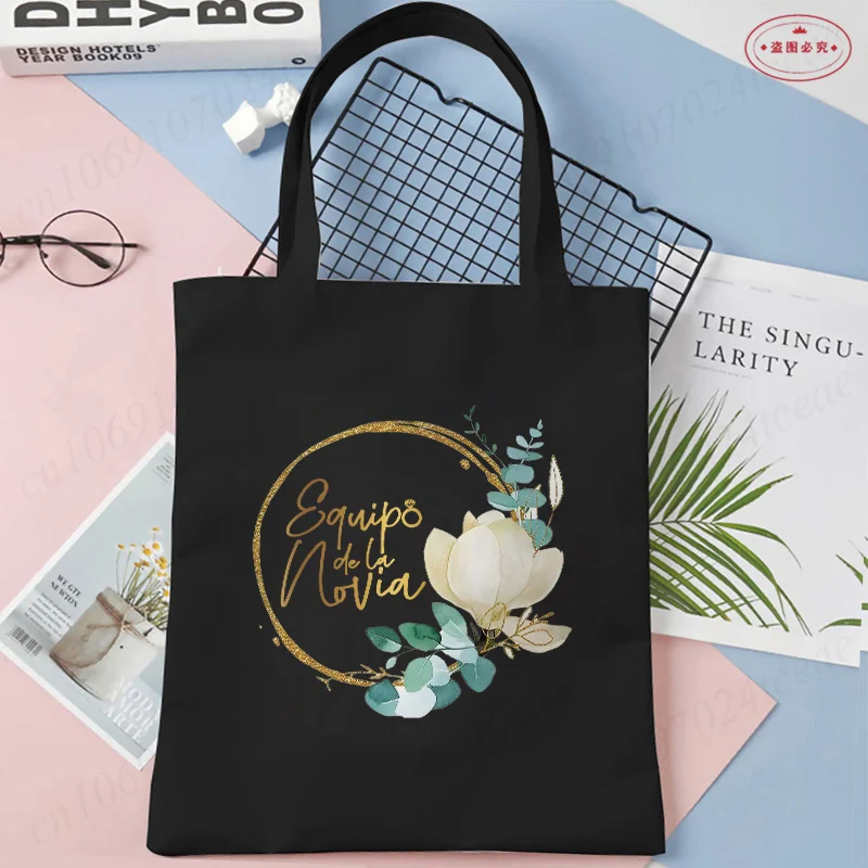 Team Bride Squad Shopping Bag Spanish Woman Single Farewell Bachelorette Hen Party Tote Bags Bridal Wedding Canvas Shoulder Bag 3