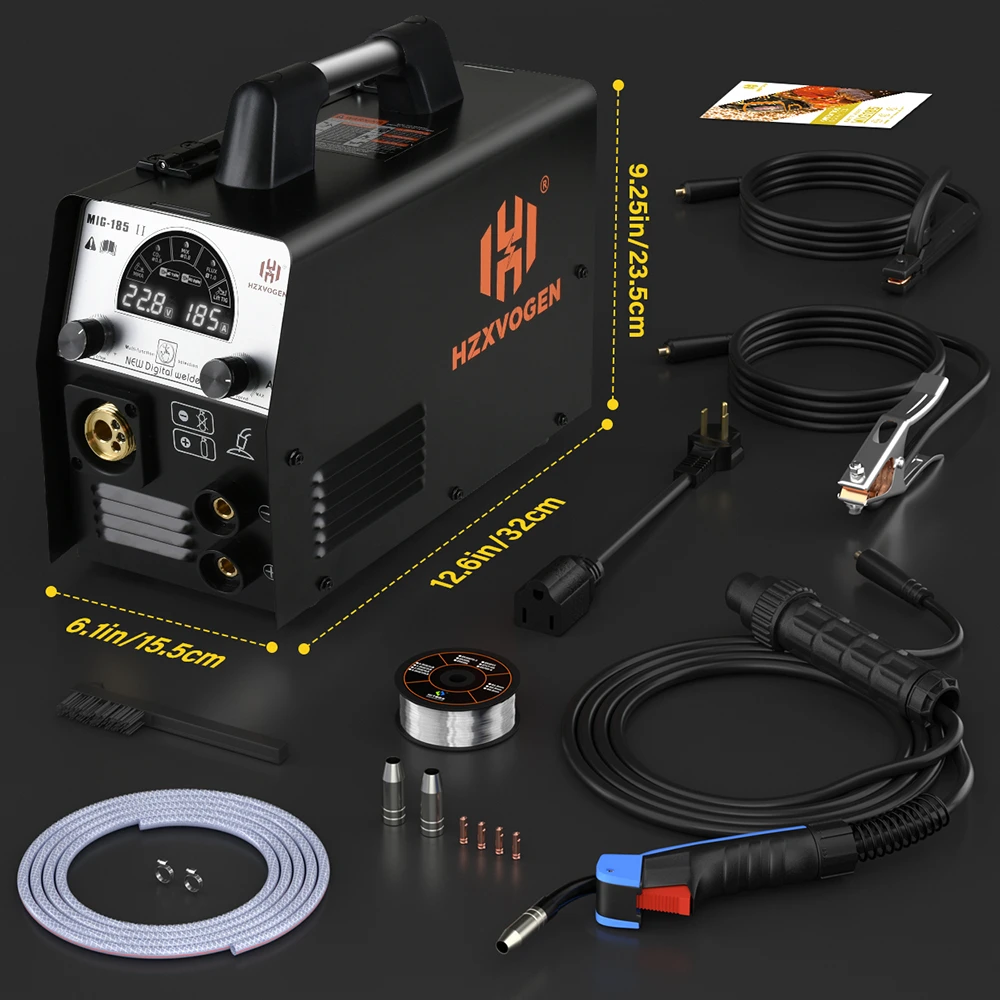 HZXVOGEN 5 in 1 MIG 185A Semi-Automatic Welding Machine Gas Mix-gas Non-gas MIG/TIG/ARC/MMA/MAG Multifunction Welder Equipment