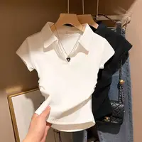 Coton été Sexy femmes t-shirt maigre mince basique solide haut court à manches courtes Polo t-shirt haut décontracté t-shirt pour les femmes 1