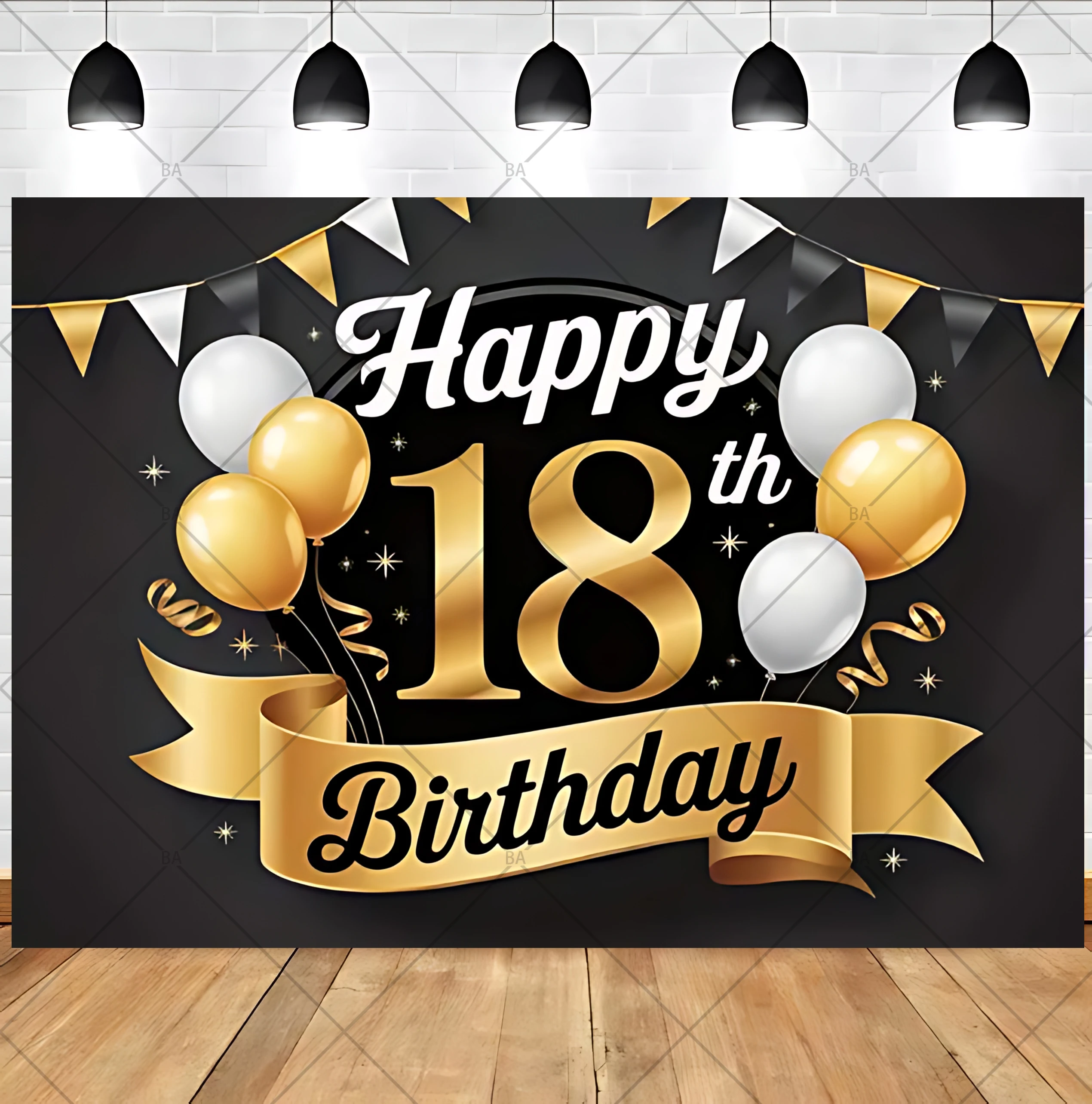 18. Geburtstag Party Hintergrund Junge Mädchen 18. Jahre alt Rosa Blau Schwarz Gold Glitzer Ballon Geburtstag Bar Mizwa Fotografie Banner – Detail 2