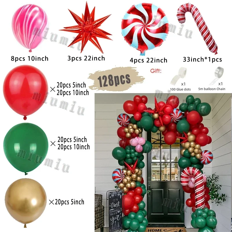 thumbnail image 1 of Juego de globos navideños con forma de bastón de caramelo, película de aluminio, rojo, verde, para fiesta de Año Nuevo, cadena de globos, decoración de arcos, suministros para regalos, 1 of 5