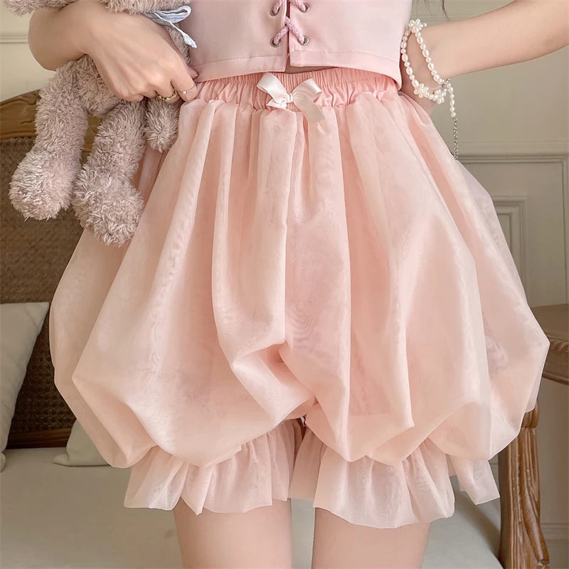 New Japanese Style Lolita Pumpkin Pants Glass Yarn Short Pants Leggings Anti-Exposure JK Pink Pettiskirt Shorts Women's Clothing