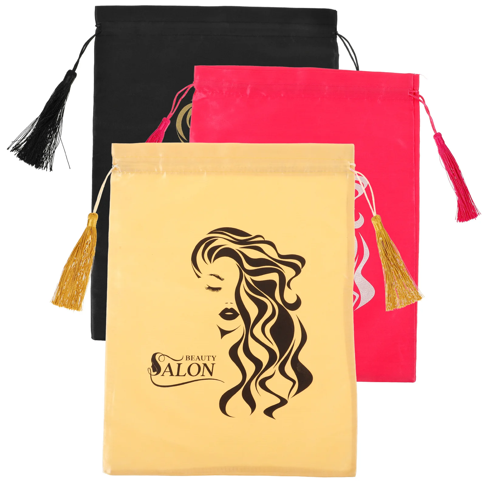 

3pcs Bags Satin Bags Wigs Packaging Bags Drawstring Storage Bags