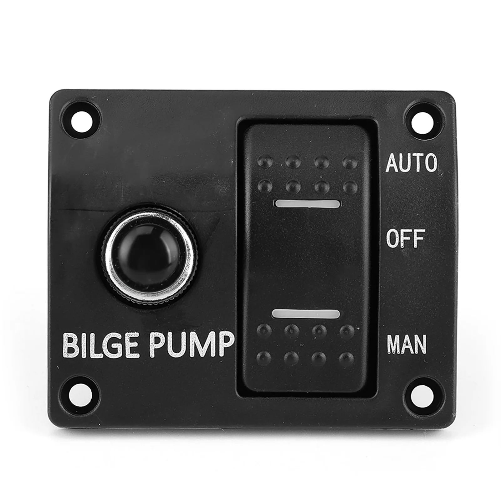 3 Way Bilge Pump Rocker Switch Panel Auto Off Manual 12V 24V Black ABS Plate LED Indicator Built In 15A Circuit Breaker bilge pump