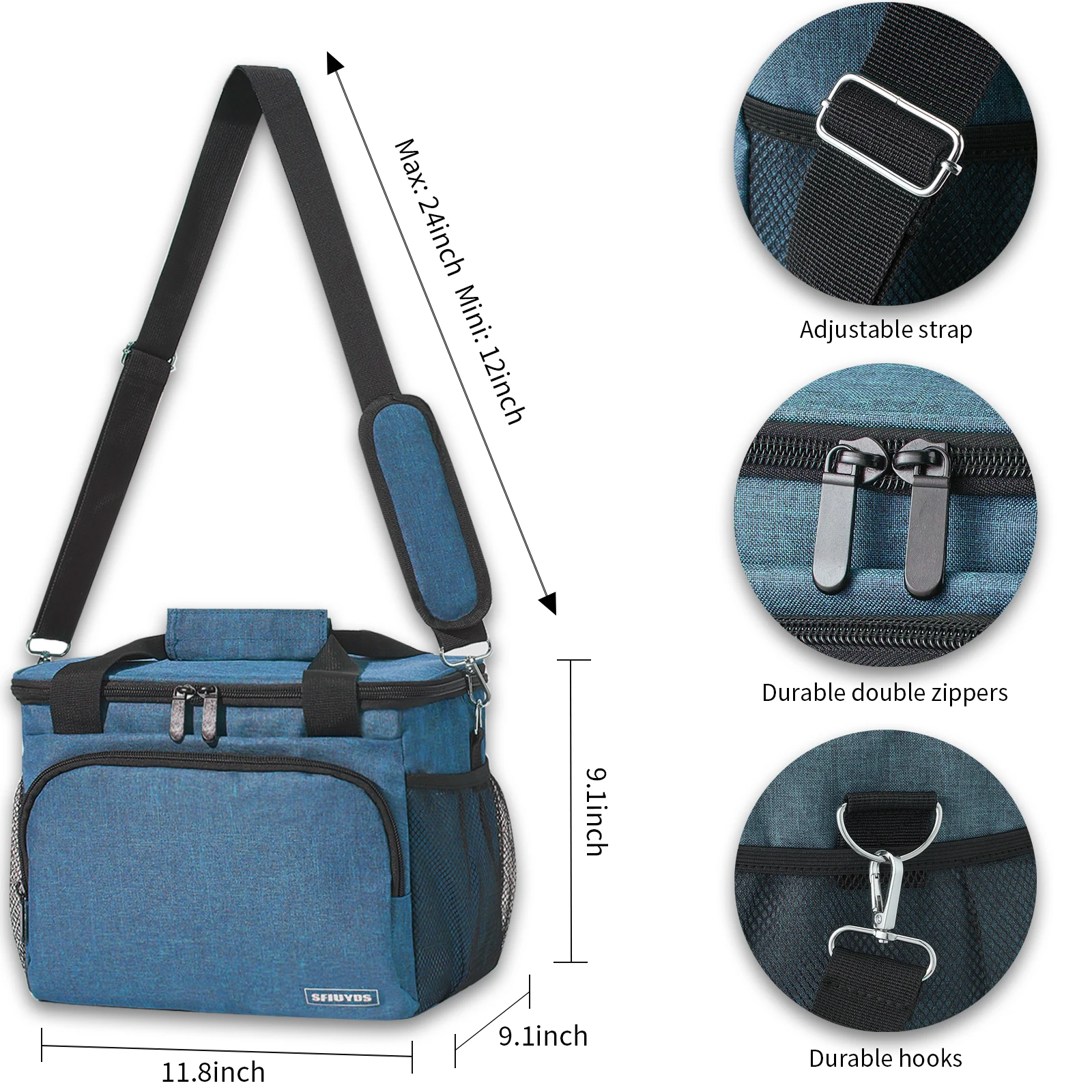 Cooler Lunch Bag Waterproof, Brand SFIUYDS Thermal Food Case, Insulated Bags With Adjustable Shoulder Strap, Picnic, Hiking,15L