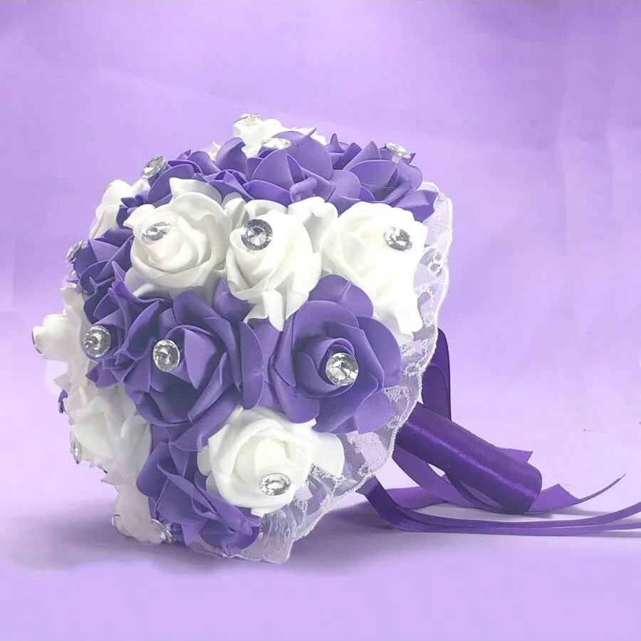 1 pcs marriage romance love purple big diamond bride and groom streamer bouquet of flowers