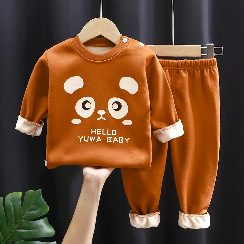 Autumn And Winter Children's Thermal Underwear Padded And Thickened Baby Autumn Clothes Trousers Boys Girls Homewear Sui children thermal underwear