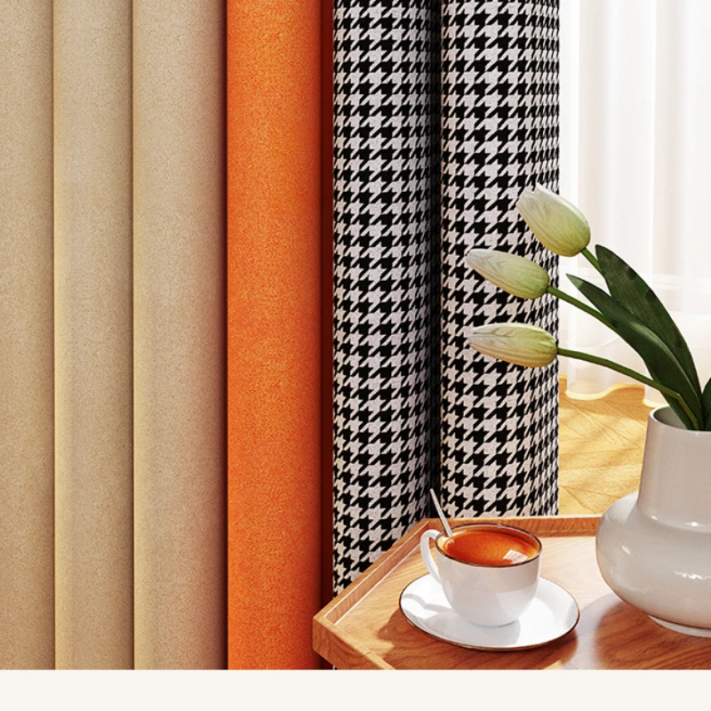 

Spliced Houndstooth Blackout Light Luxury Modern Simplicity Curtains for Living Dining Room Bedroom
