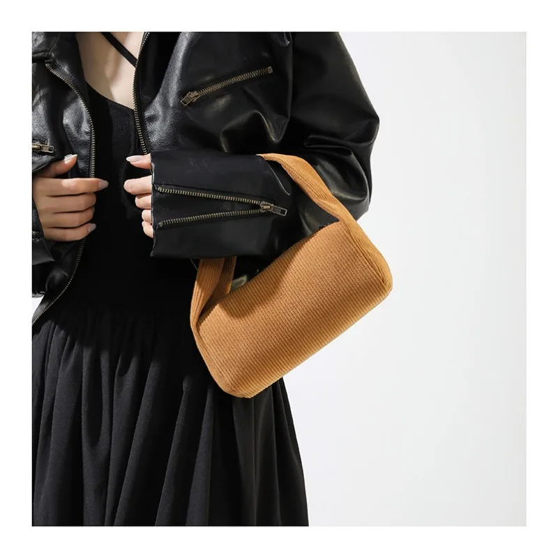 Niche Design Handheld Solid Color Bag for Women's New Corduroy Female  Top-Handle Bag Simple Fresh Cute Versatile Top-Handle Bag