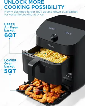 Midea Dual Basket Air Fryer Oven 11 Quart 8 in 1 Functions Clear Window Smart Sync Finish Works with Alexa Wi-Fi Connectivity 3