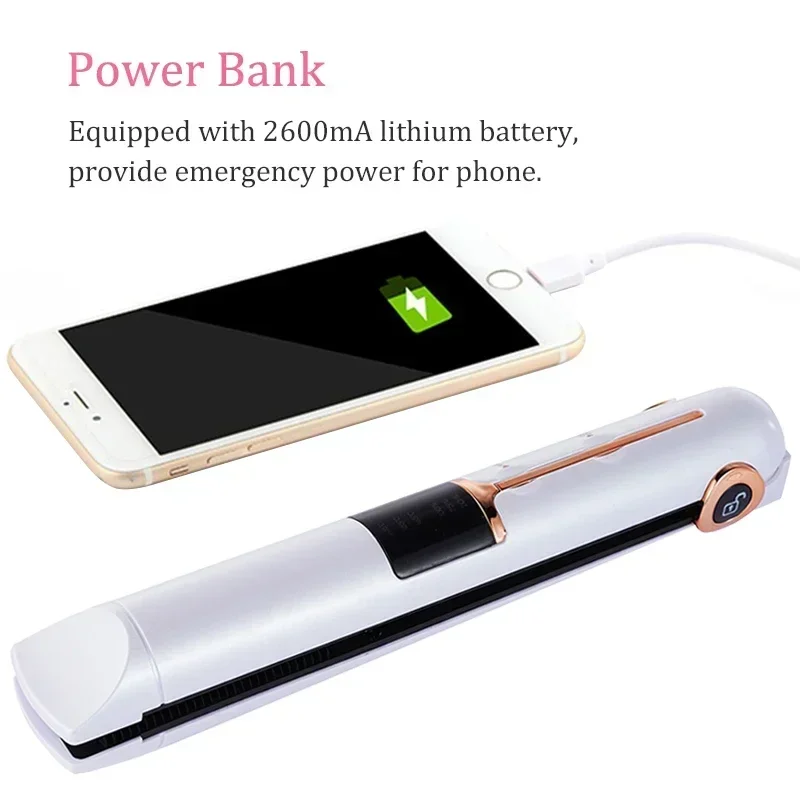 Portable Wireless hair straightener With Power Bank Function Rechargeable Hair Straightening Curling Flat Iron For Home Travel