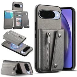 Versatile Magnetic Wallet Phone Case with Card Holder & Zipper Pocket - Google Pixel 10 (Gray)