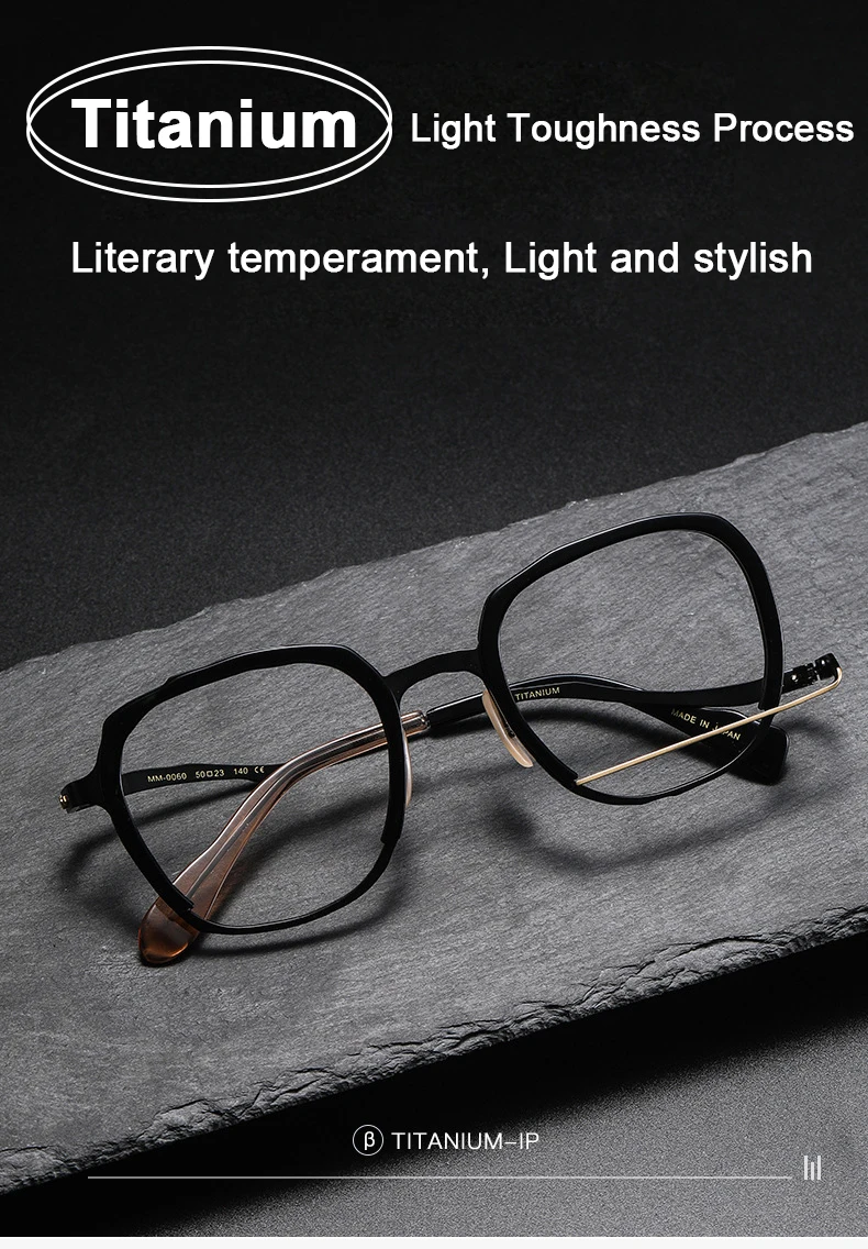 Japanische handgemachte Designer marke mm0060 Vintage Titan mit Acetat Brillen Frauen Männer unregelmäßige optische Brillen rahmen – Detail 1
