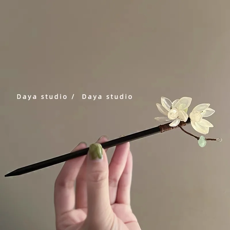 Lotus Hair Sticks Sandalwood Flower Hairpin Forks Chinese Hanfu Hair Accessories Vintage Bride Tiaras Retro Wedding Jewelry