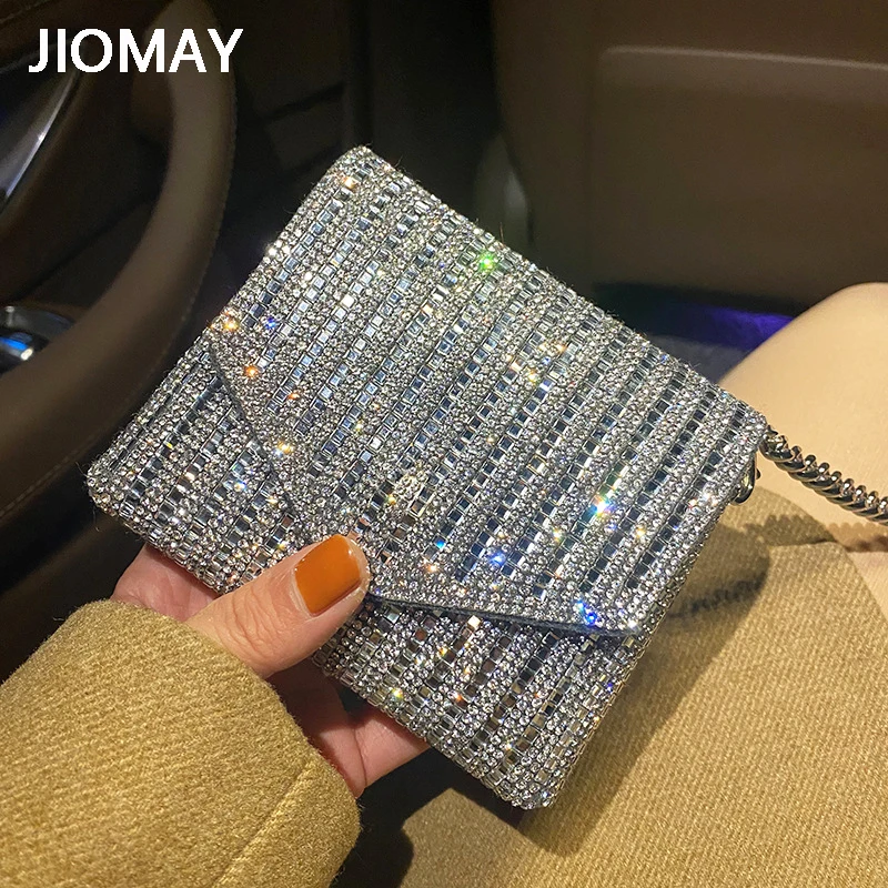 JIOMAY New Rhinestone Bag for Women Shiny Mini Silver Clutch Bag