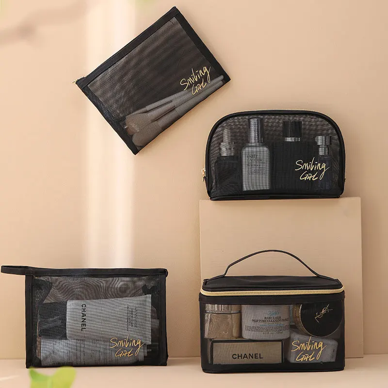 Portable Mesh Cosmetic Bag Mesh Makeup Bags Women Cosmetic Bag Mesh Zipper  Pouch Travel Storage Bags Toiletry Bags Makeup Pouch