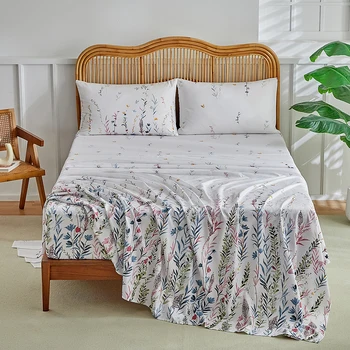 Lenzuolo con angoli da 4 pezzi, design con motivi di rami e foglie, stile rurale, adatto a tutte le quattro stagioni. Nuovi prodotti primaverili ed estivi 1