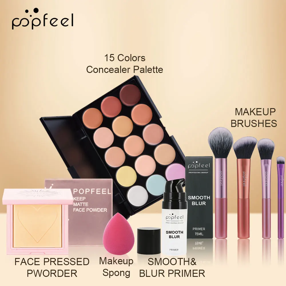POPFEEL Professional 8-Piece Face Makeup Set-Complete Face Cosmetic Kit with Concealer Palette, Priming Lotion，Setting powder,