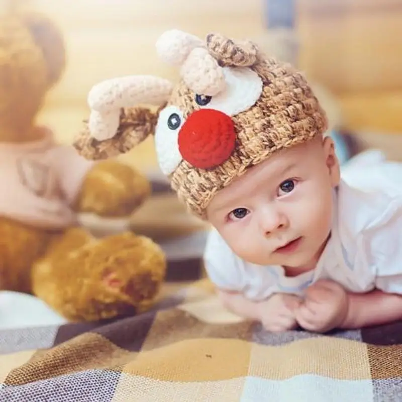 COMNICO Berretto Di Natale Per Bambini Con Corna E Orecchie Da Renna – Lavorato A Maglia, Rosso, Caldo