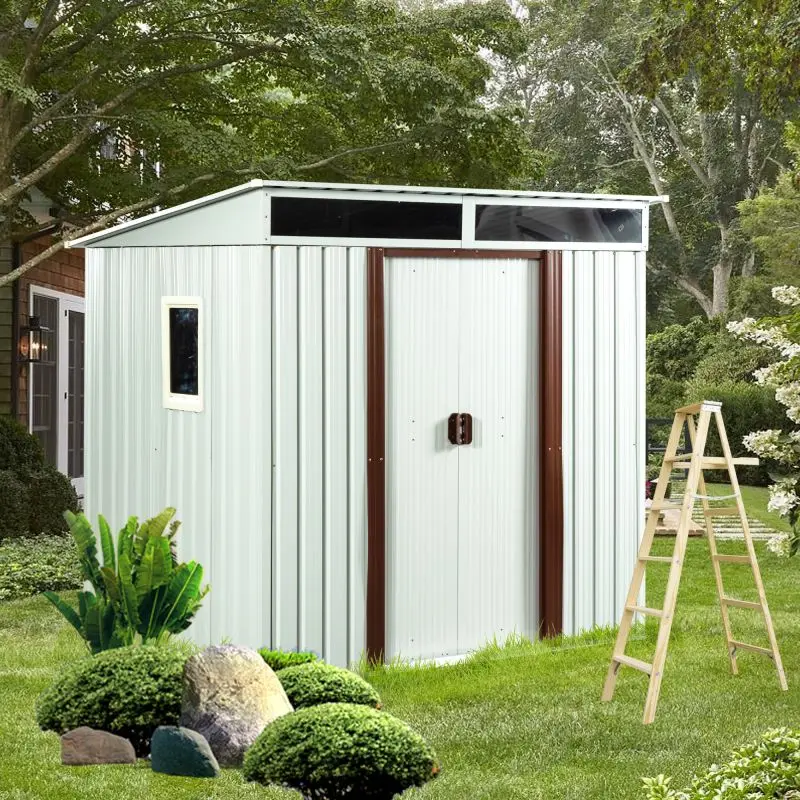 

6ft x 5ft Outdoor storage room Metal Shed With door window for garden household Furniture stool storage organization