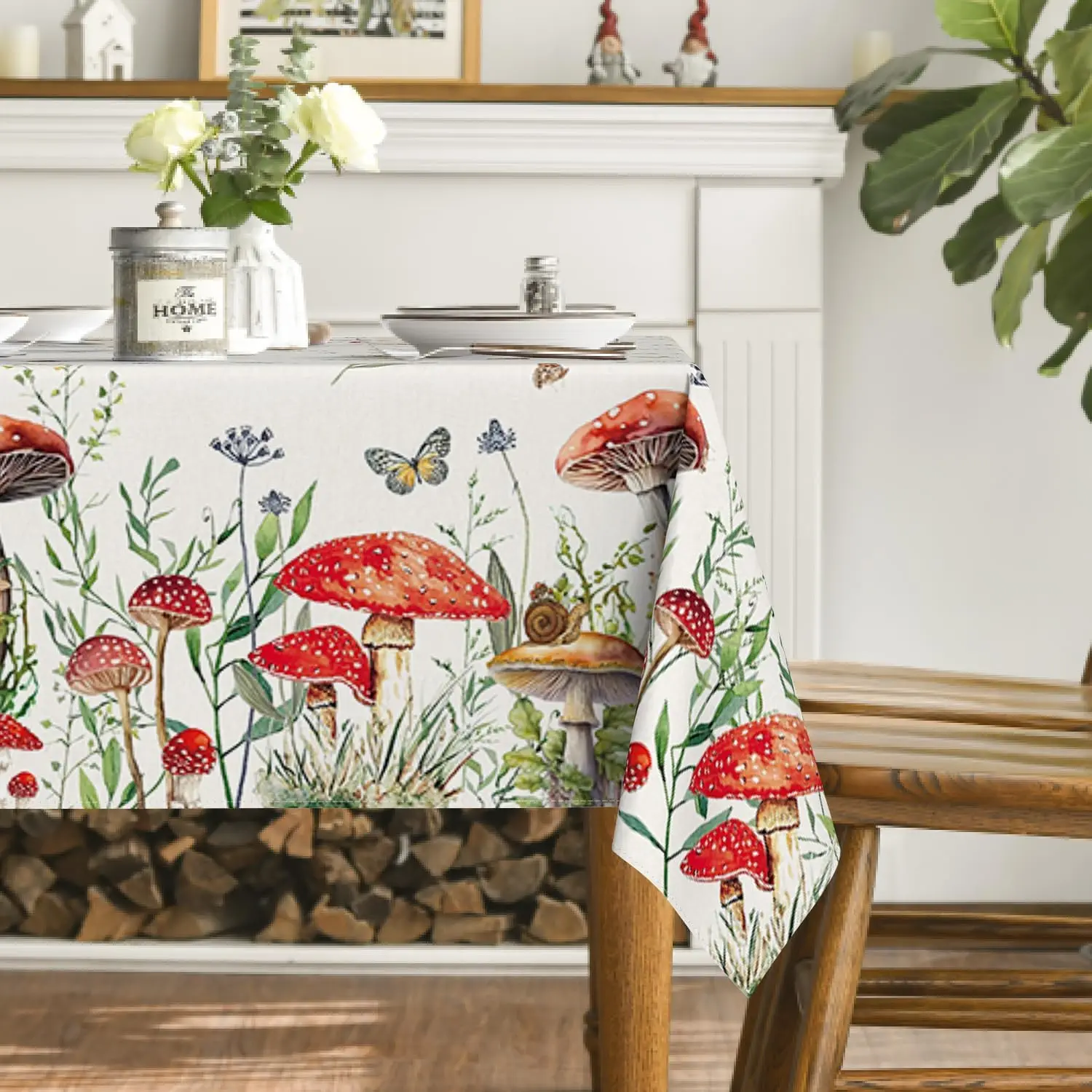 Spring Summer Mushroom Wild Flower Waterproof Tablecloth Party Decor Washable Rectangle Dining Tablecloth Wedding Decorations 4