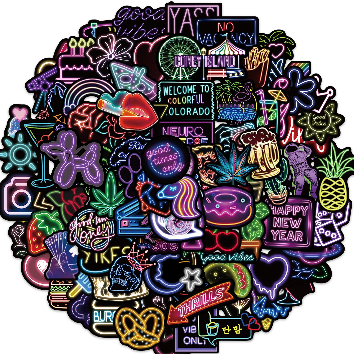

50/100pcs INS Cartoon Neon Light Stickers Girls Graffiti Aesthetics Skateboard Waterproof Luggage Laptop PVC Car Stickers Decals