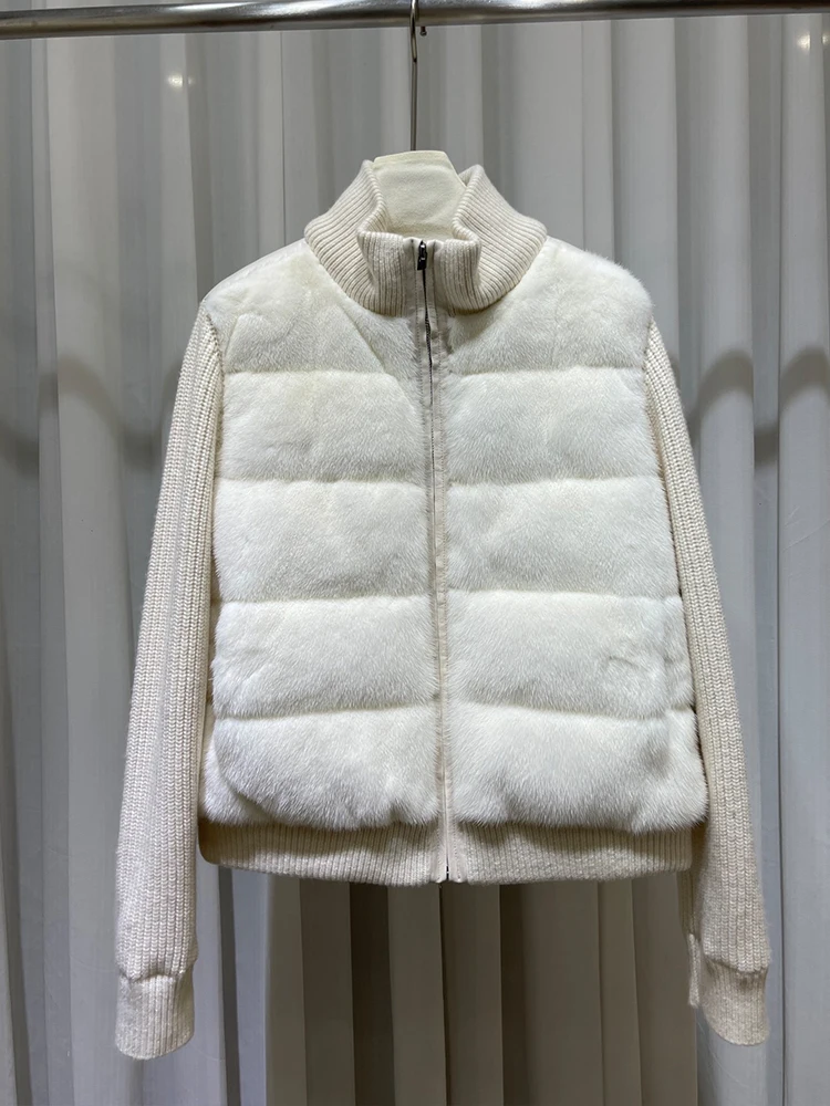 Women Winter Warm Natural Goose Down Puffer Jacket Cashmere Wool Jackets Real Mink Fur Coat Thick Female Outwear Coat