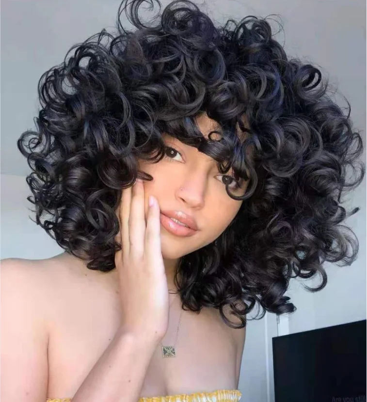 

Woman's Fashion Short Curly Wig Afro Kinky Curly Hair Wigs for Black Women African Synthetic Ocean Wavy Wigs Costume Party Wigs