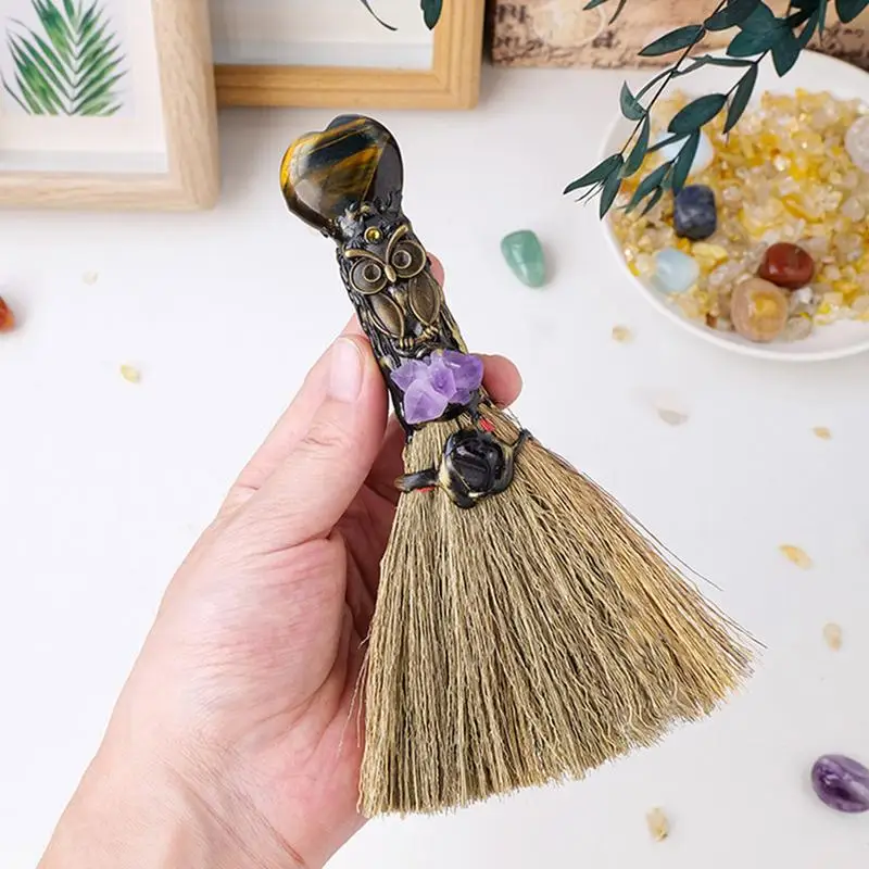 Witch Altar Broom Natural crystal love mini broom handmade Halloween witch magic broom ornaments Witch Broomstick Photo Props